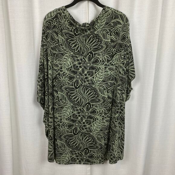 Bryn Walker Green&Brown Leaf Print Cowl Neck Dolman Sleeve Poncho Blouse Sz.L - Picture 9 of 11